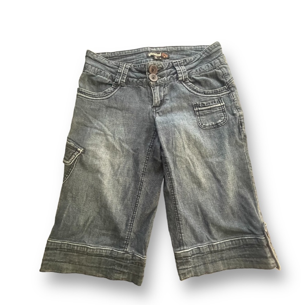 Vintage Y2K Rewind Med Wash Low-rise Cargo Bermuda Denim Shorts Juniors Size 3